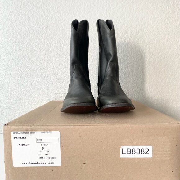 Lane Mens Black Cowboy Boots 9 D Genuine Leather Western Casual Square Toe - Picture 10 of 11